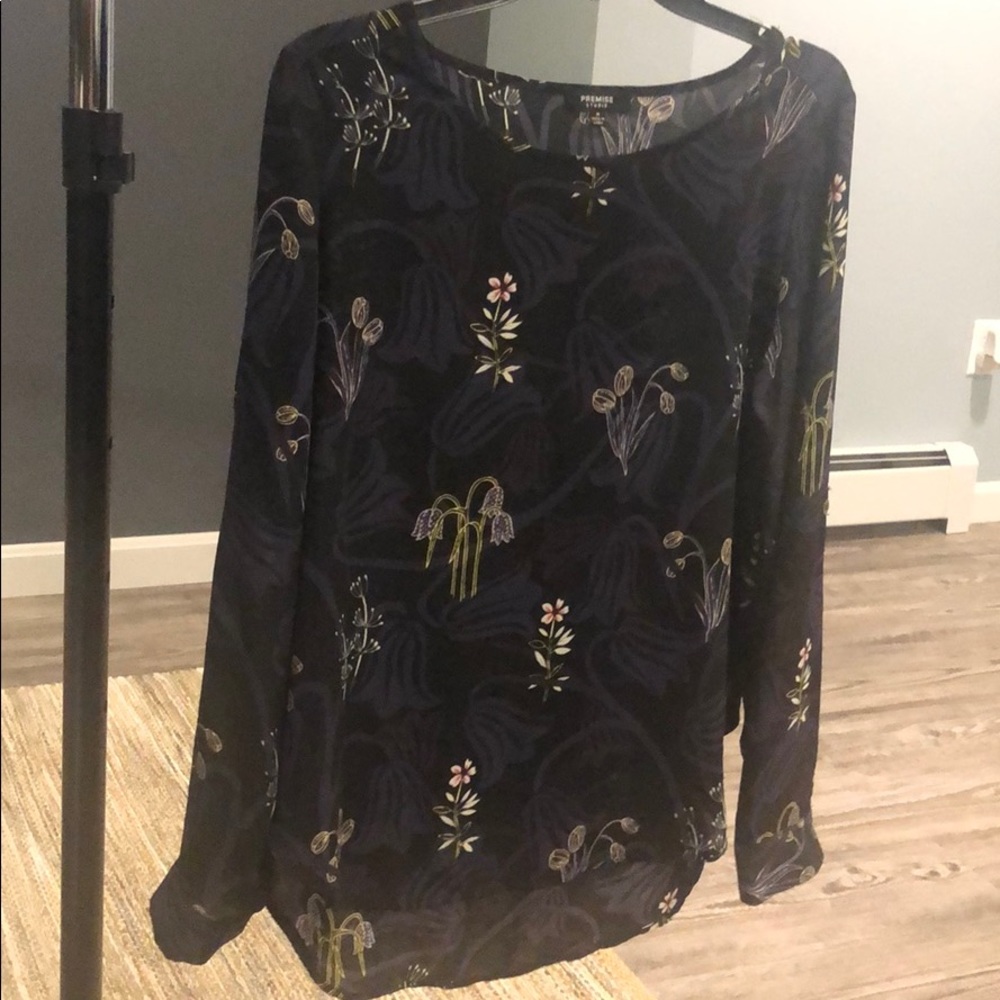 sheer black and purple print long sleeve